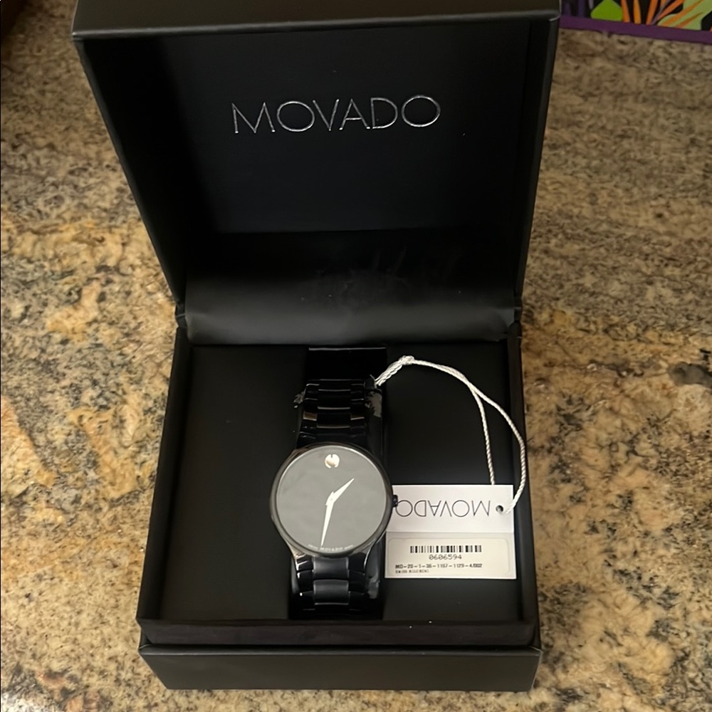 Movado Black Museum Style Watch AUTHENTIC